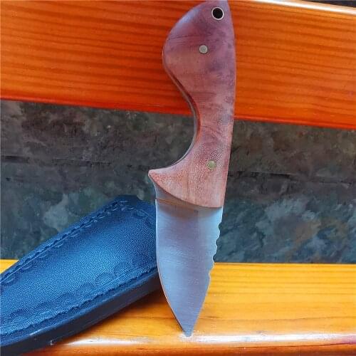 5.78 Inch Wooden Handle Knife, D2 Stainless Steel Pocket Knife, with Scabbard, Outdoor Hunting Knife, Hand Tool