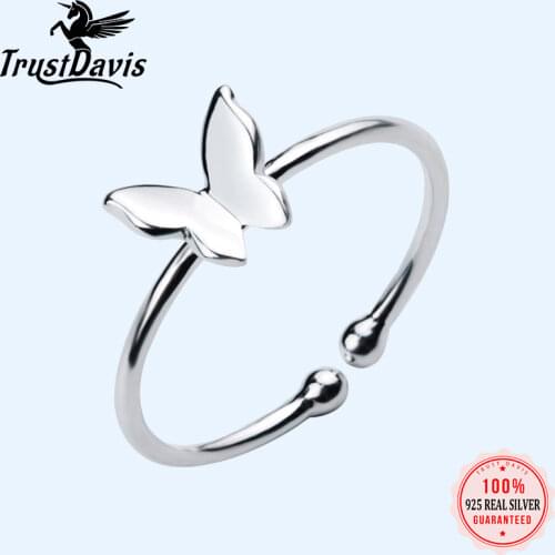 Trustdavis Authentic 925 S Sterling Silver Fashion Minimalist Insects Butterfly Adjustable Finger Ring For Women Jewelry DS178