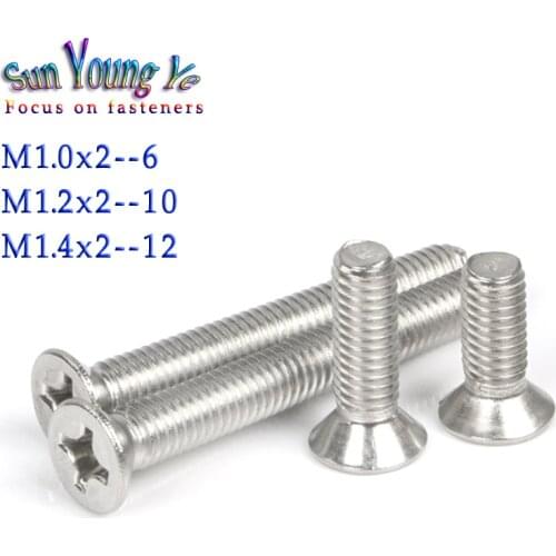 100pcs Cross Flat Countersunk Head Machine Mini Screw M1M1.2M.4 Stainless Steel 304 Micro Electronic Screw For clocks cellphones
