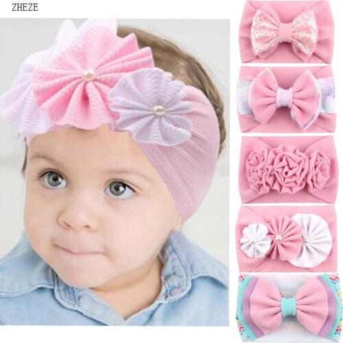 Trendy Summer Patchwork Style Baby Head Wrap Waffles Hair Bow Flower Photography Headband DIY Girls Accessories Headwear