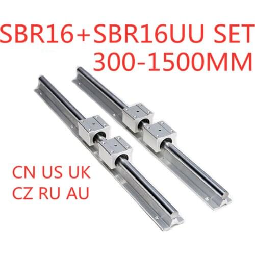 2Pcs SBR16 Linear Rail Guide 300 400 500 600 1000 1200 1500mm + 4pcs SBR16UU Linear Bearing Block Linear Rail Set