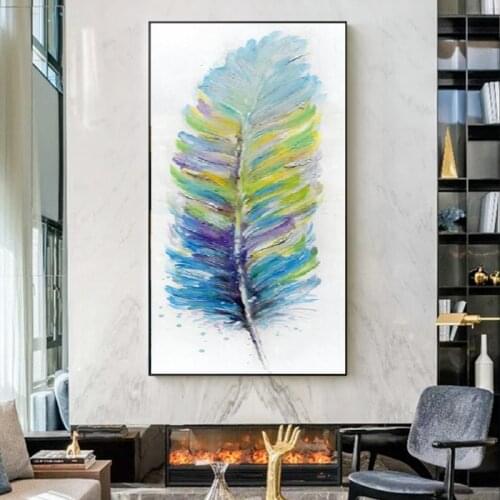 Pure hand-painted Oil Painting Feathers New Chinese ShuangPin Combination Murals hand-tailored Study Decorative Painting Entranc