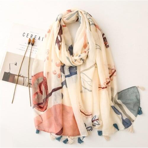 2021 Fashion Newest Printed Cotton Viscose Printed Tassel Scarf Shawls Wraps Hijabs 10pcs/lot