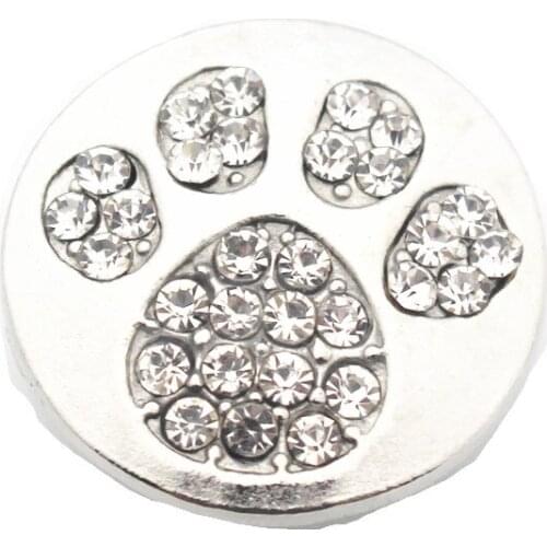 New Arrived 3pcs/lot Metal Dog Cat Paw Crystal Silver Snap Button Charms Fit 18mm Snap Button Necklace Bracelet DIY Jewelry