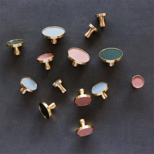 New INS Leather Brass Handle Nordic Round Single Hole Cabinet Door Drawer Shoe Cabinet Knob Handles