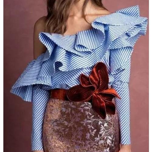 Summer New Fashion Plus Size Women Off Shoulder Ruffle Ladies Holiday Personalized Oblique Shoulders Tops Blouse Shirt