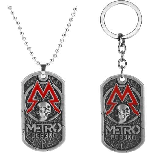 Game Metro Exodus 2033 Necklace Hip Hop Dog Tag Skull Pendant Necklace Men Badge Jewelry Bead Chain Colar Gift
