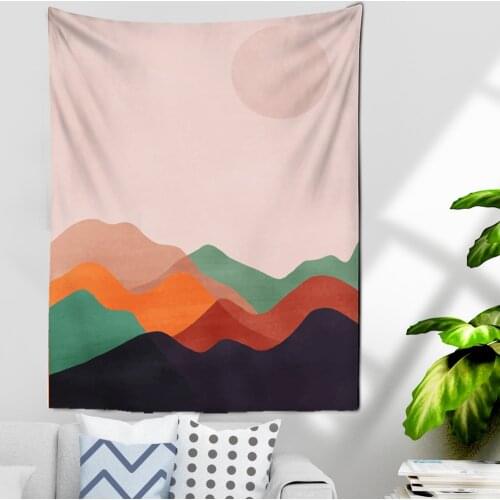 Pink Mountain Tapestry Moon Stars Tapestries Night Starry Sky Tapestry Landscape Mountain Tapestry Wall Hanging for Room