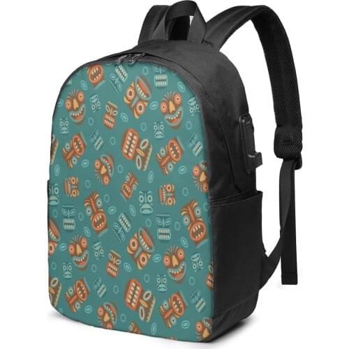 Smiley Tiki Masks Women Men Backpack USB Charge School Bag For Girl Boy Travel Laptop Bookbag Daypack