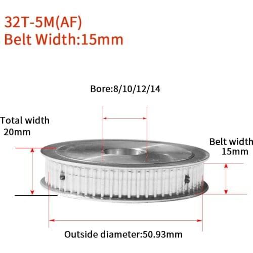 32Teeth HTD5M Synchronous Timing Pulley Bore 8/10/12/14mm for Width=15mm 32T AF Keyway Timing Pulley bore keyway diameter3/4/5mm