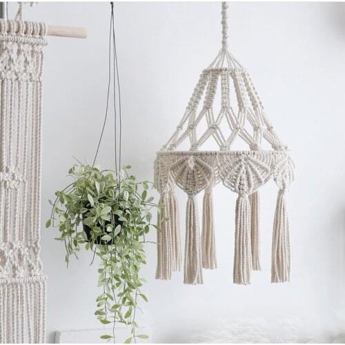 Handmade Woven Lampshade Wall Hanging Macrame Lamp Decoration Bohemian Coffee Living Room Wedding Decor Tapestry Lampshade