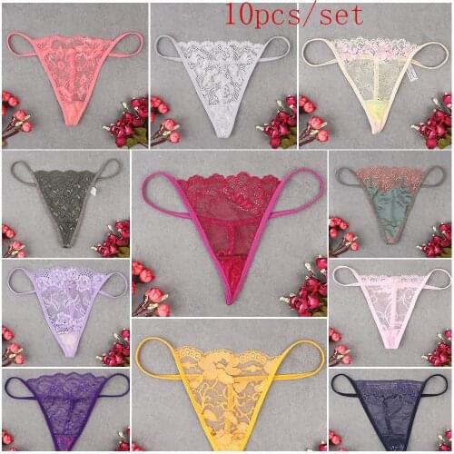10Pcs Random Color Sexy Wholesale Womens Mini Briefs Thong Seamless Underwear G-string T-back Lot Bulk Valentines Day present