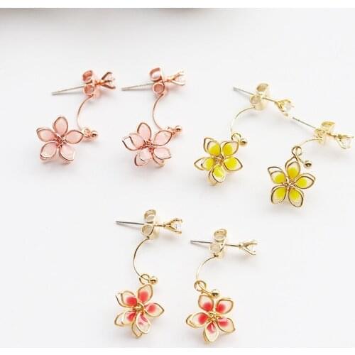 Cherry Blossom Dripping Oil Back Hanging Pendant S925 Needle Earrings Fashion Women Jewelry Accessories
