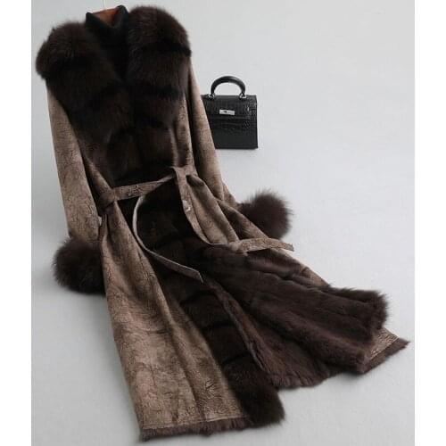 Double Luxury Faced Fur Coat Female Natural Rabbit Fur Coats Winter Coat Women Fox Fur Collar Real Leather Jacket 4xl MY s