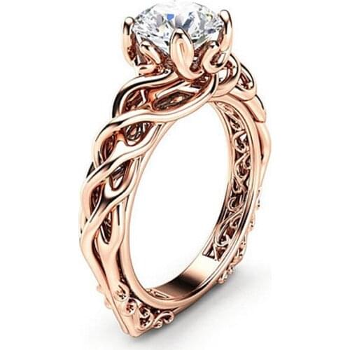 Ajojewel Golden Wishing Tree Statement Ring With Transparent Cubic Zirconia Womens Rings Wholesale Bijoux