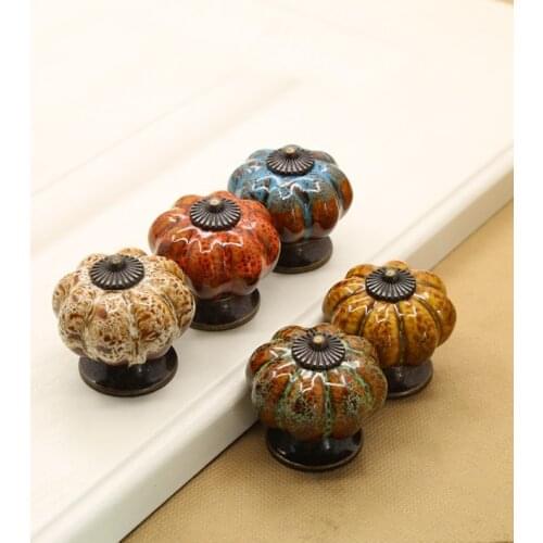 1pcs Multi-color Ceramics Pumpkin Knobs Furniture Small Door Drawer Wardrobe Kitchen Cabinets Cupboard Dresser Handles Pull Knob