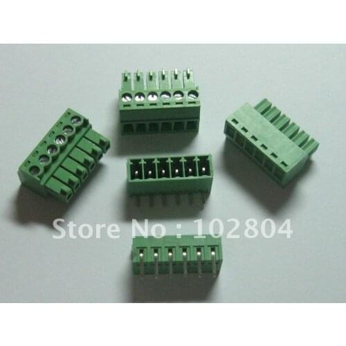 100 pcs Angle 6pin/way Pitch 3.81mm Screw Terminal Block Connector Green Color Pluggable Type with angle pin