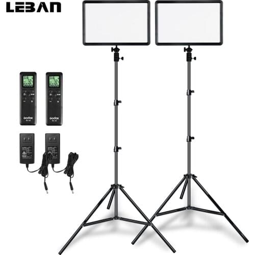 Godox 2pcs LEDP260C 30W Portable LED Video Light 3300K-5600K Adjustable Color Temperature Panel Lamp with 2pcs 2M Light Stand