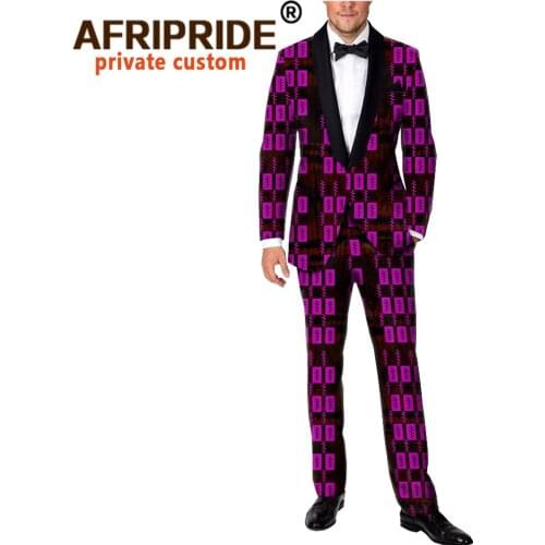 2020 Men`s Suit Slim Fit Ankara Print Jacket and Pants Set Party Wedding Dashiki Men African Clothing Set AFRIPRIDE A1916059