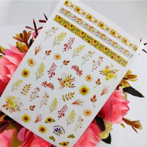 Golden Flower Sunflowers 3D Stickers for Nails Design Self Adhesive Nail Art Decoraciones Sliders foil everything for Manicure