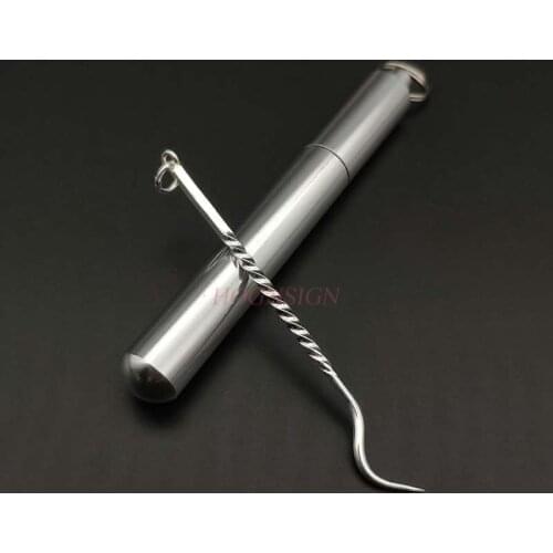 990 Pure Silver Sterling Silver Toothpick Hook Portable Portable Tick Artifact Mini Silver Syringe Box Oral Cleaning Tool Sale