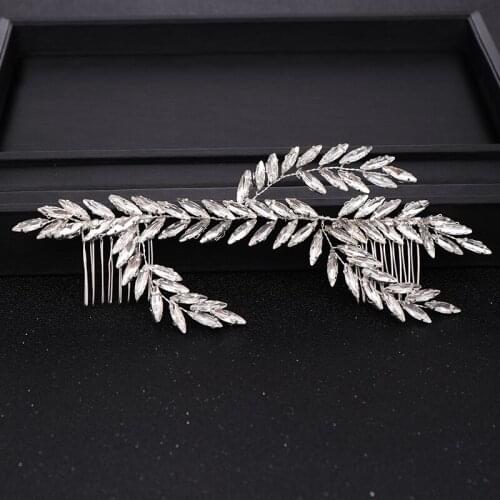 AiliBride Leaf Rhinestone Wedding Hair Combs Hair Accessories Silver color tiara Headpiece Women Wedding Hair ornaments Jewelry