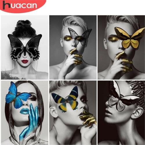 HUACAN Full Drill Diamond Painting Portrait Woman Mosaic Embroidery Butterfly Cross Stitch Rhinestones Picture Wall Art