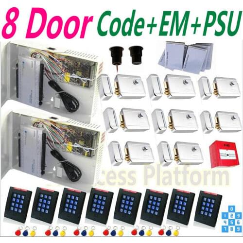 8 Door PSU Power Supply Door Access Whole kit+8 Password+RF ID readers Access Controller Network TCP/IP Web Control+Electro Lock