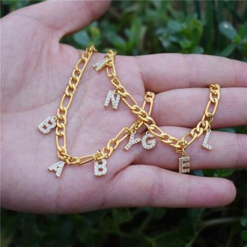 Custom Zircon Name Anklets For Women Customized Stainless Steel Chain Anklet Bracelet Bohemian Letter Beach Foot Jewelry Gift