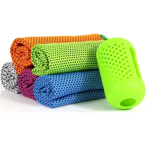 Quick Drying Microfiber Towel Sports Instant Cooling Ice Headscarf Portable Travel Fitness Running Towel Silicone Bag