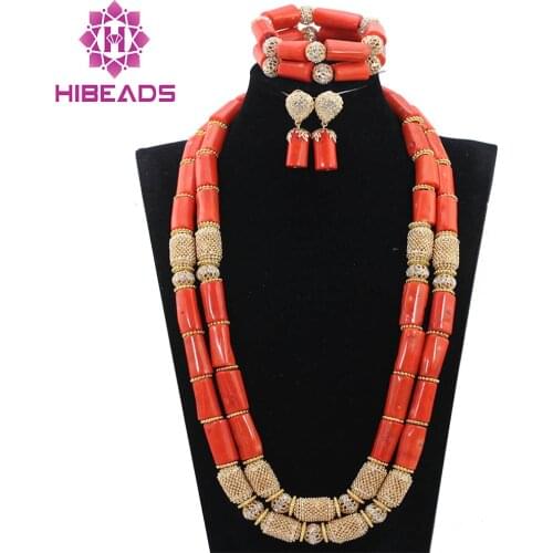 Fantastic Bridesmaid Real Coral Bead Necklace Earrings Bracelet Jewelry Gold Accessories Statement Jewelry Set Free Ship CNR762