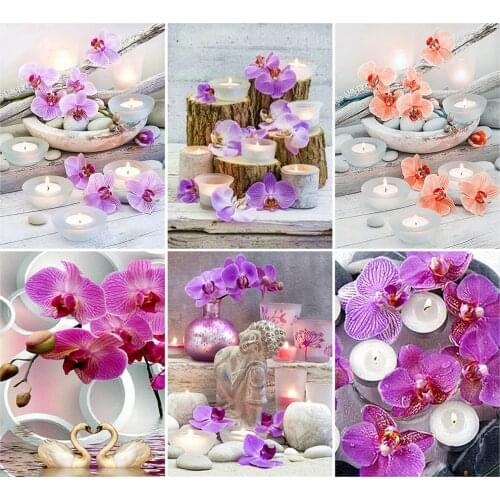 HUACAN Full Square Drill 5D DIY Diamond Painting Orchid Stone 3D Embroidery Cross Stitch Home Decor