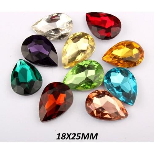 Water drop 18X25MM Glass Crystal 12pcs/lot Pointback Rhinestone 16 colors Optional free shipping
