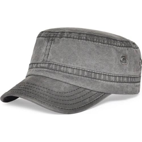 VOBOOM Military Hats Men Women Stylish Summer Autumn Washed Cotton Army Cap Flat Top Hat with Air Hole 162