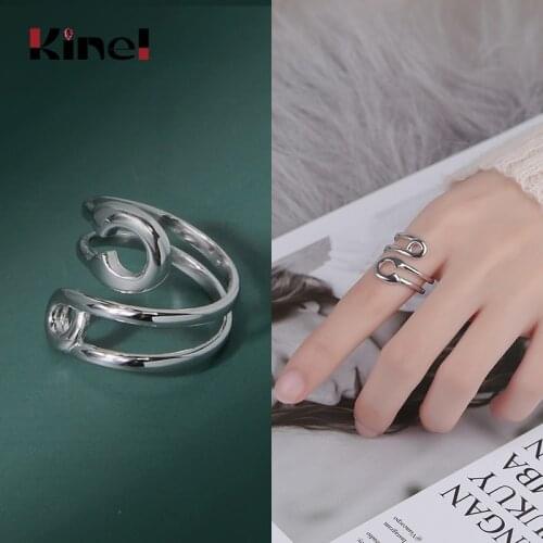 Kinel New 925 Sterling Silver European And American Ring Double Layer Bijoux Ring Vintage Fashion Punk Jewelry