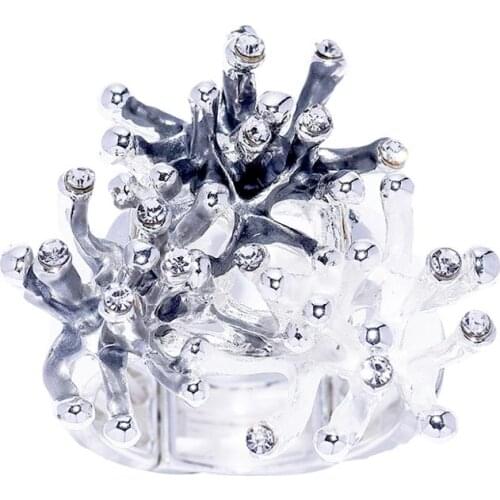 New Luxury Enamel geometr Adjustable Elastic Coral Rings with Stone Girls Trendy Wedding Ring for Women Jewelry