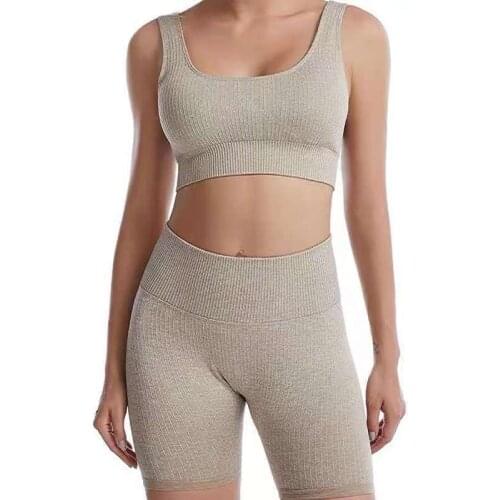 2PCS Seamless Yoga Suit Sports Set Women Quick Dry Sports Bra High Waist Yoga Shorts Workout Fitness Running Cycling Gym Clothes