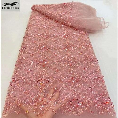 Madison African Lace Fabric 2021 Beautiful High Quality Handmade Beaded Lace French Lace Fabric 5 Yards For Wedding Dress