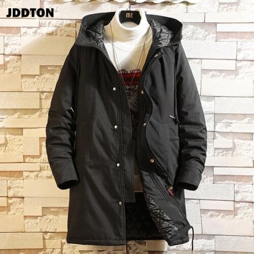 JDDTON Winter Mens Hooded Jacket Mid Length Coat Windproof Korean Thermal Windbreaker Hoodies Male 6XL Fashion Streetwear JE588