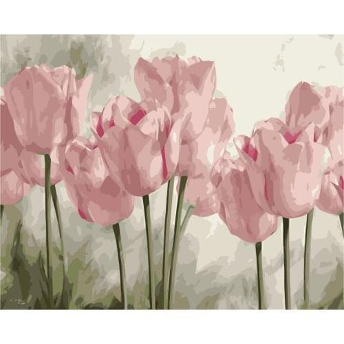 Oil Painting By Numbers Kits Flowers Pink Tulips Hand Painted for Adults Canvas Art Paint By Number DIY Gift Home Decor