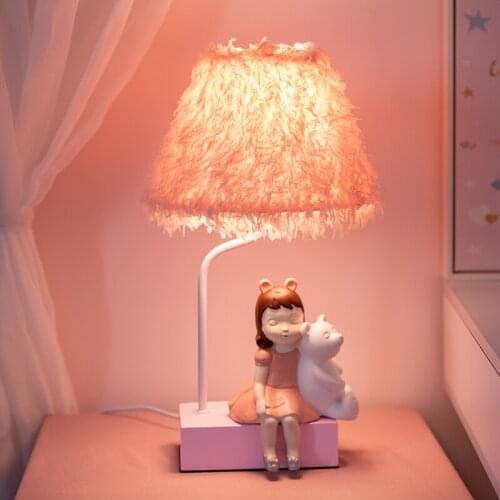 Cute Pink Table Lamp Bedroom Bedside Desk Lamps Modern Led Stand Light Fixtures Children Girl Animal Standing Lighting Home Deco