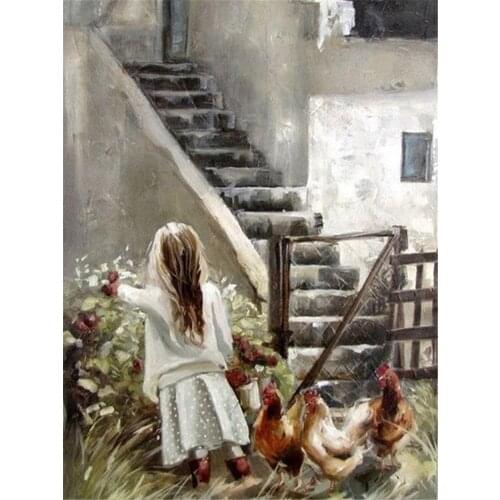 Flower Girl DIY Cross Stitch Embroidery 11CT Kits Craft Needlework Set Cotton Thread Printed Canvas Home Decoration On Room