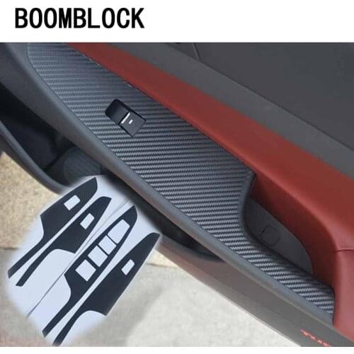 4pcs Car Styling Carbon Fiber Stickers For Hyundai Tucson 2015 2016 2017 2018 Accessories Windows Lifter Control Button Panel