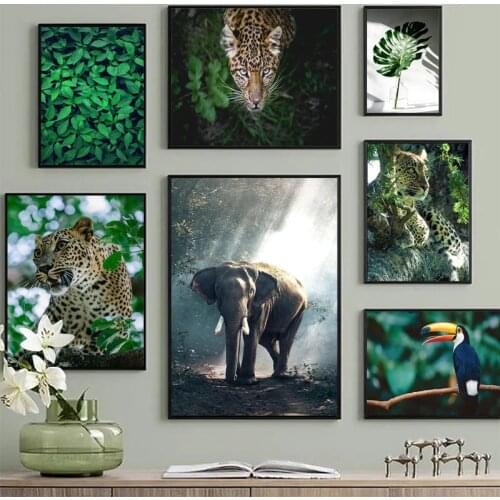 Peinture Murale En Toile Avec Imprimé Animal, LéOpard, éLéPhant, Jungle, Plante Monstera, Feuille D'Art, Affiche Toucan, DéCorat