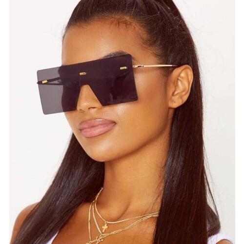 2021 New Square Frame Frameless Trimmed One-piece Sunglasses Trendy Fashion Street Shooting Concave Shape Sunglasses