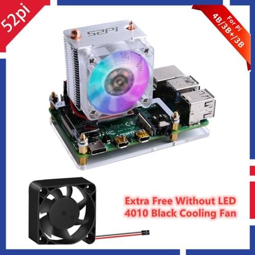 52Pi Raspberry Pi 4 Model B ICE Tower RGB Cooling Fan Copper Tube Cooler With 5-Layer Case for Raspberry Pi 4 B / 3B / 3B