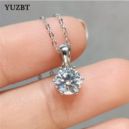 18K White Gold Plated 1 ct Round Excellent Cut Gemstone Diamond Test Past D Color Moissanite Pendant Necklace 925 Silver Jewelry
