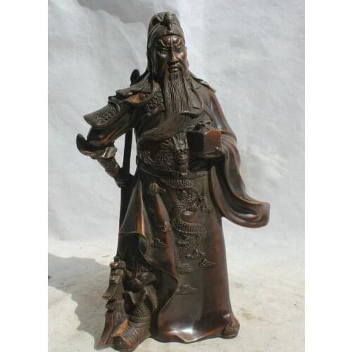 Song voge gem S1760 12 Chinese Bronze stand Knife dragon Guan Gong Yu Warrior God General Statue