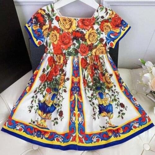 Girl Dress Summer New Floral Baby Cute Girl Cotton Dress Princess Floral print short-sleeved dress Infant Kids a-line dress