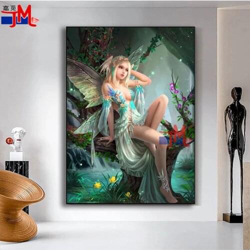 Full Diamond Painting Fairy On Tree Diamond Embroidery 5D Diy Diamond Mosaic Sexy Butterfly Elf Rhinestones Picture Art Craftsor